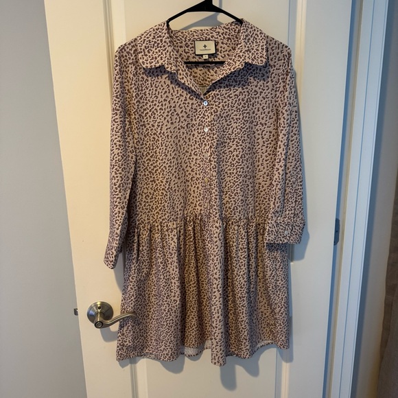 Tuckernuck Hayes Beige & Brown Leopard Print Drop Waist Shirt Dress | S - Picture 3 of 6